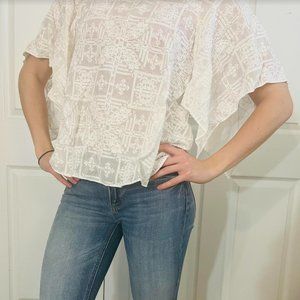 Joie white sheer embroidered blouse